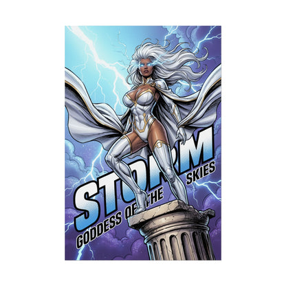 Storm Poster / Storm Wall Art / Storm Art Print / X-Men Poster - powerful Storm heroine standing on a column with lightning-filled sky