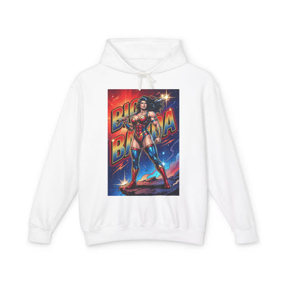 Big Barda Hoodie | DC Warrior Hoodie | New Genesis Champion Pullover white pullover showing bold comic-style Big Barda art on front