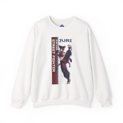 Juri Sweatshirt, Street Fighter Crewneck, Bold Fighting Game Apparel for Fans featuring Juri character art on white premium crewneck