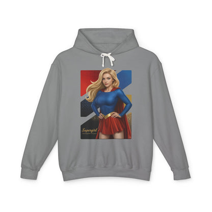 Supergirl Hoodie | DC Comics Hoodie | Anime Superheroine Pullover - gray pullover with bold anime-style Supergirl illustration