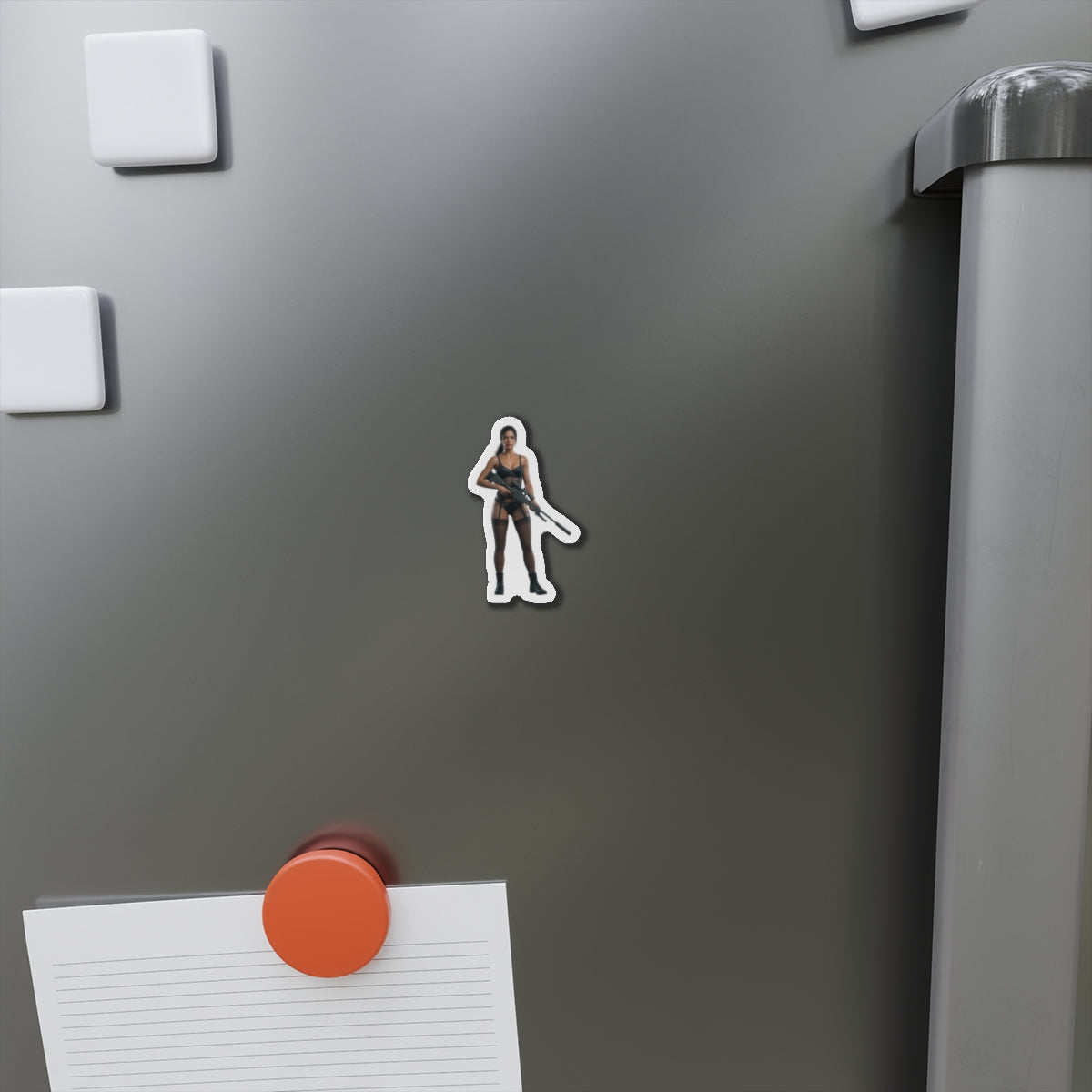 Quiet Magnet – Metal Gear Solid V Fridge Magnet, Game Character Decor small die-cut vinyl Quiet character fridge magnet on gray refrigerator