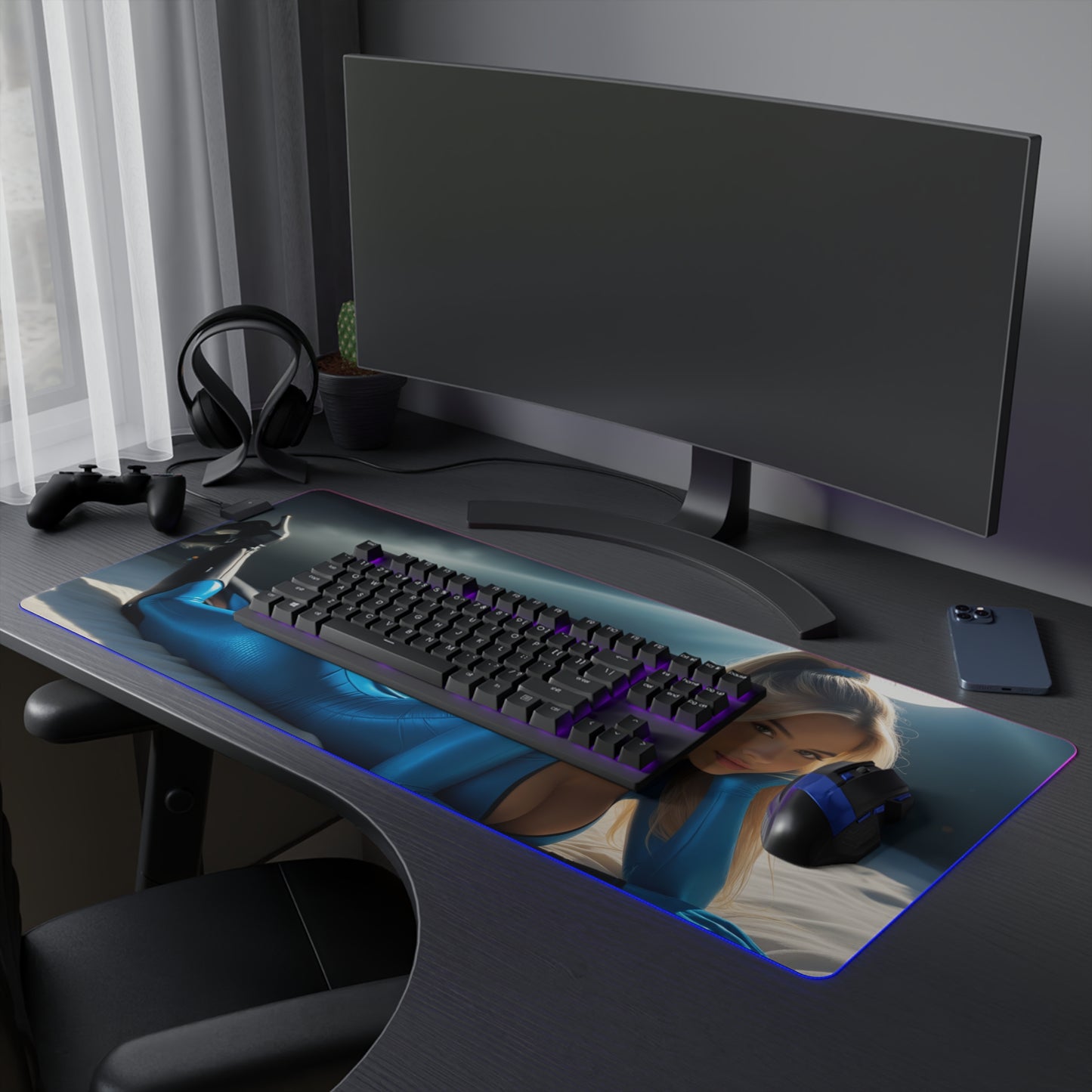 Килимок для столу Samus Aran – світлодіодний RGB-підсвітлювальний килимок, ігровий комплект із зображенням дівчини з аніме Waifu