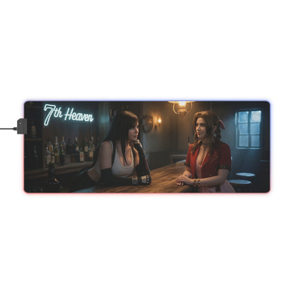 Tifa Lockhart & Aerith Gainsborough Desk Mat – LED RGB Pad showing Tifa and Aerith at the 7th Heaven bar with soft RGB lighting