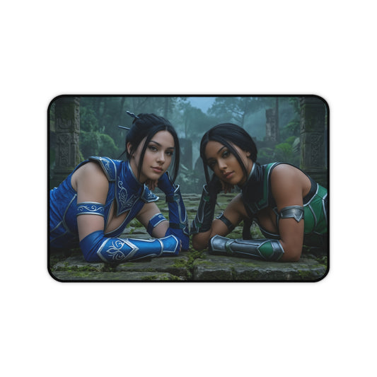 Kitana and Jade Gaming Mouse Pad, Mortal Kombat Desk Mat, Edenian Fighters Setup featuring high-def dual portrait artwork on premium desk mat