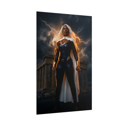 Storm Poster, Marvel X-Men Art Print, Iconic Weather Hero Wall Decor — powerful Storm standing with lightning and dramatic comic-book style