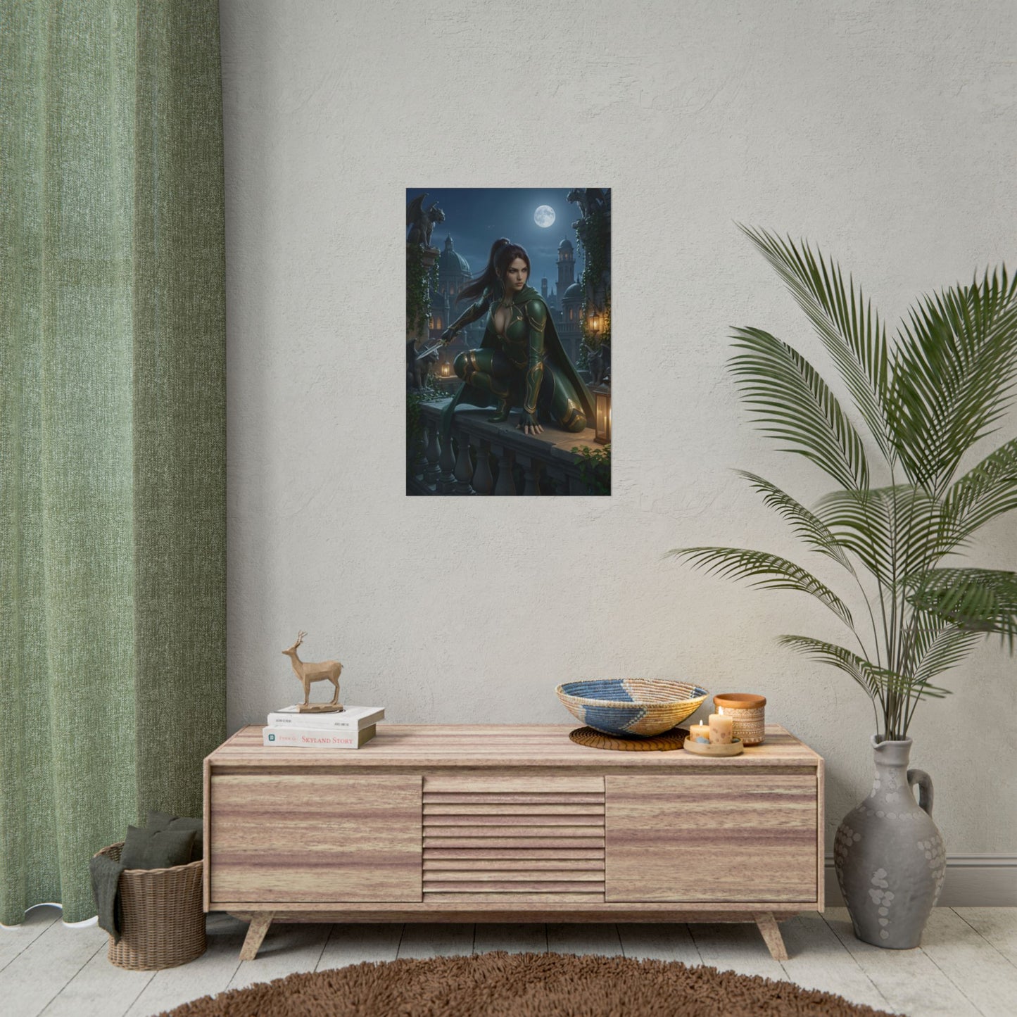 Talia al Ghul Poster, DC Comics Art Print – Assassin Wall Art on moody living room wall, gamer and collector decor