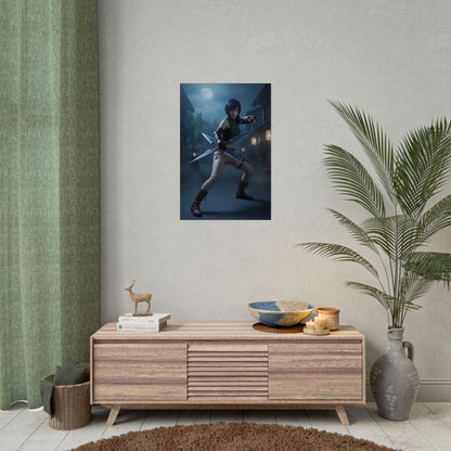 Yuffie Poster, Final Fantasy Art Print – Classic RPG Wall Art for Gamers showing dynamic Yuffie character in high-resolution poster on living room wall
