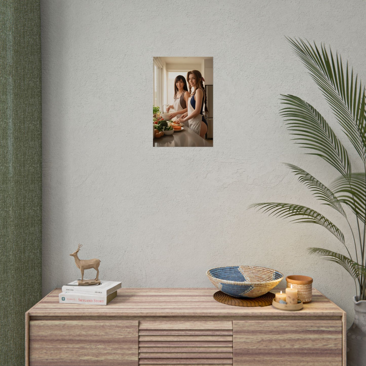 Tifa and Aerith Final Fantasy Poster – Iconic RPG Heroines Wall Art on neutral wall above console, gaming room decor