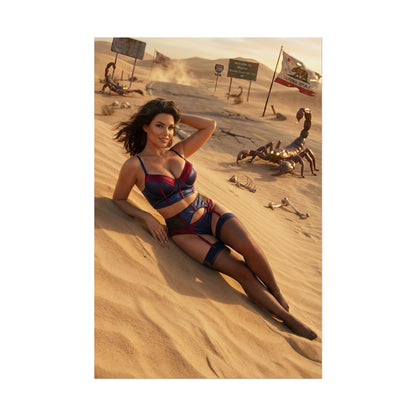 Fallout Desert Woman Poster / Fallout Desert Wall Art / Fallout Desert Art Print / Fallout Poster - confident woman reclining in desert wasteland