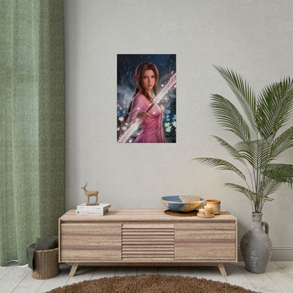 Aerith Final Fantasy Poster, Fantasy Game Wall Art Print, RPG Character Decor, Gaming Room Art, Gamer Gift