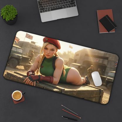 Cammy White Gaming Mouse Pad, Street Fighter Desk Mat, Anime Fighter Girl Setup - premium large desk mat with Cammy artwork for gamers