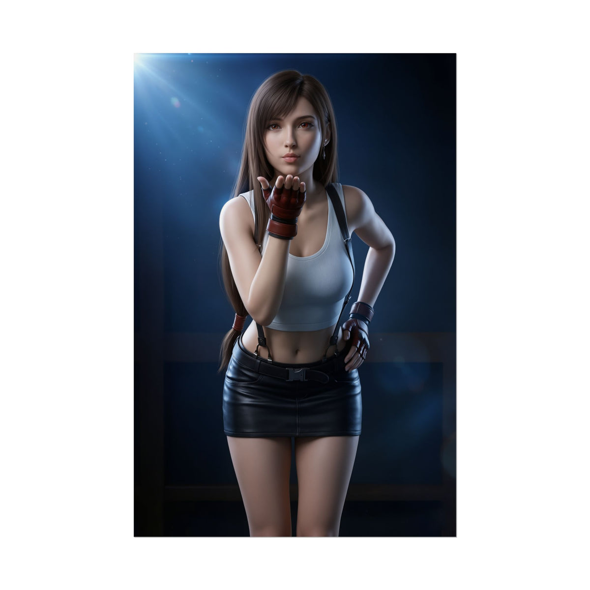 Tifa Lockhart Final Fantasy Poster  Iconic RPG Heroine Wall Art, high-resolution poster of Tifa in white tank and black skirt for gaming rooms