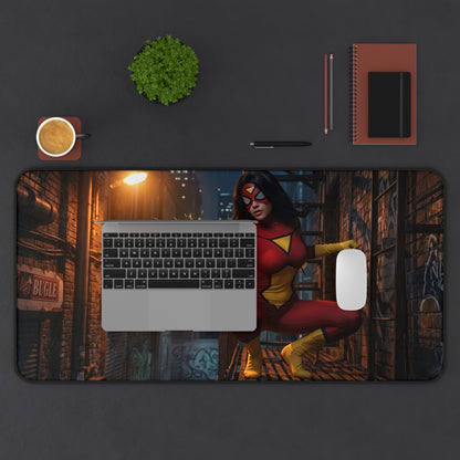 Spider-Woman Gaming Mouse Pad, Superhero Desk Mat, Comic Heroine Desk Setup featuring bold HD Spider-Woman artwork on an urban alley desk mat