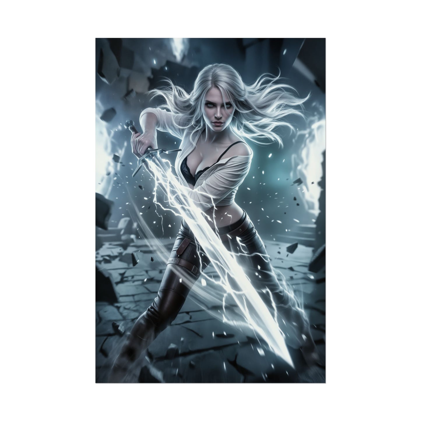 Ciri Witcher Poster, Witcher Wall Art Print, Fantasy Warrior Girl Decor, RPG Game Artwork, Gamer Room Poster