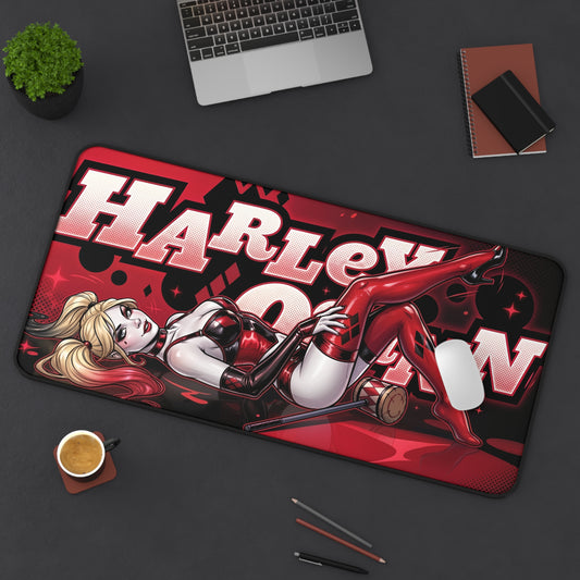 Harley Quinn Desk Mat, DC Character Mouse Pad, Gaming Setup Desk Decor featuring red Harley Quinn artwork, smooth glide surface and non-slip base