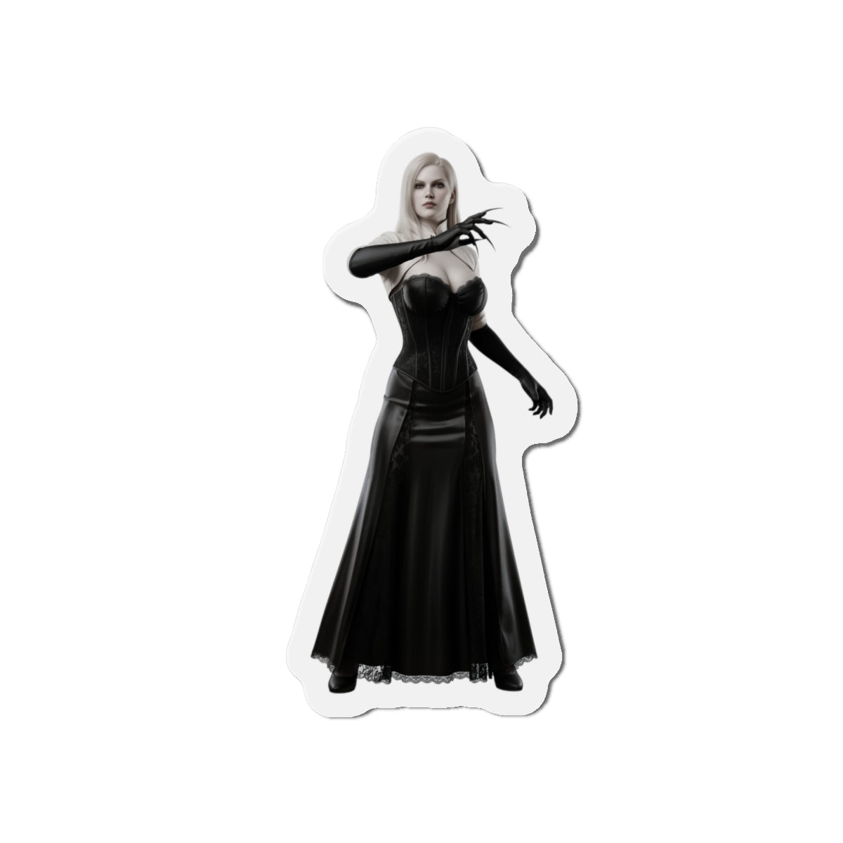 Lady Dimitrescu Magnet – Resident Evil Village Fridge Magnet, Game Decor - die-cut vinyl fridge magnet showing anime-style Lady Dimitrescu in black gown