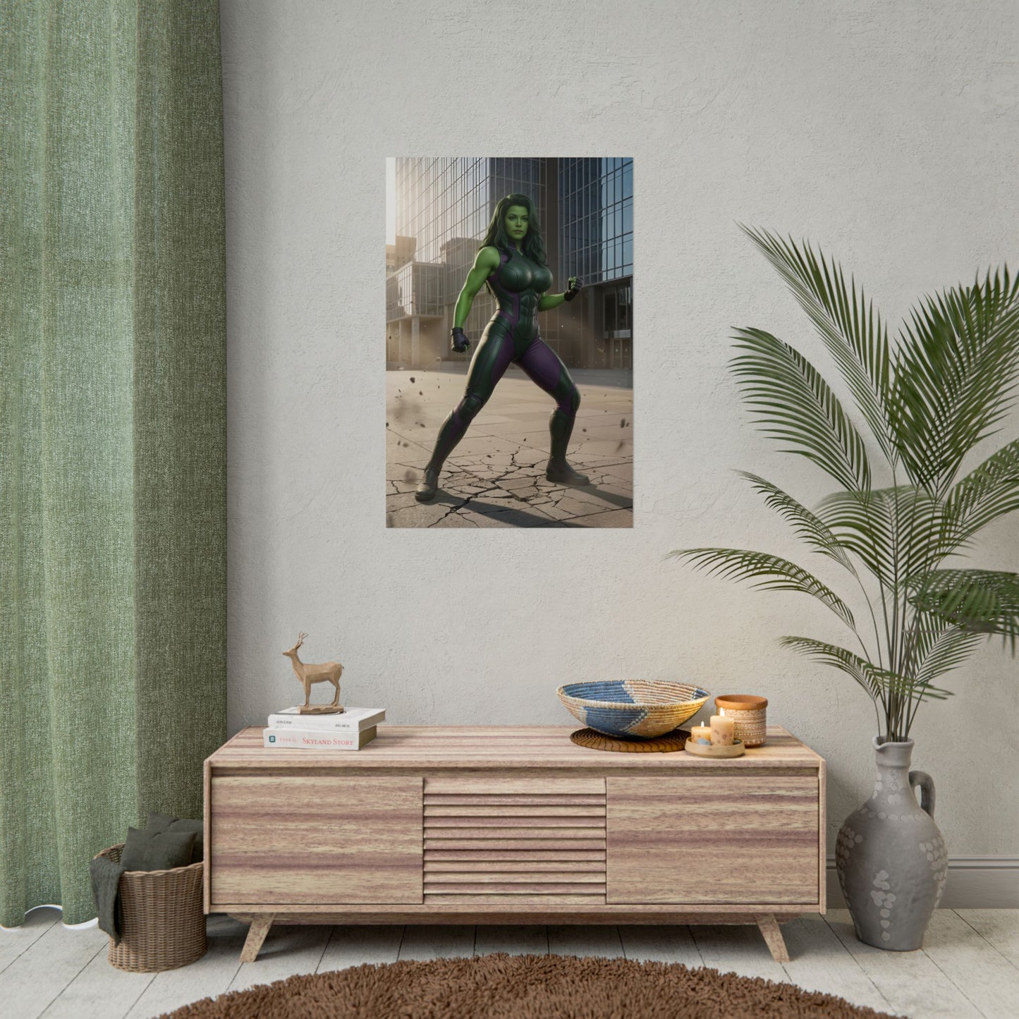She-Hulk Poster, Marvel Art Print – Superhero Wall Art - high-res She-Hulk poster in modern living room decor