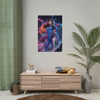 D.Va Overwatch Poster Gamer Girl Wall Art Pink Hair Woman Print Mech Pilot Character Gaming Room Decor Gift