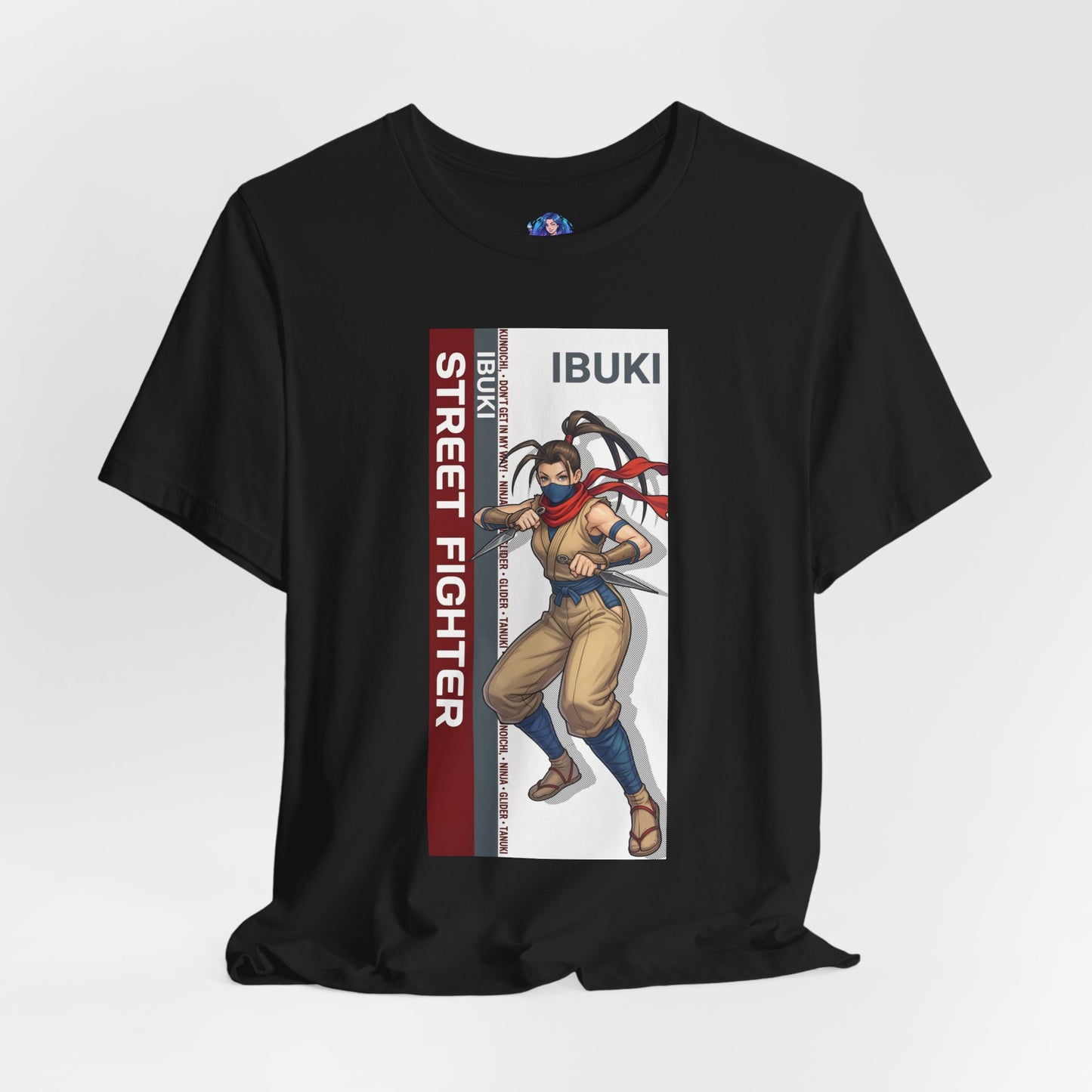 Ibuki T-Shirt | Street Fighter Anime Tee for Gamers & Fighting Game Fans featuring dynamic anime-style Ibuki ninja illustration on Bella Canvas 3001