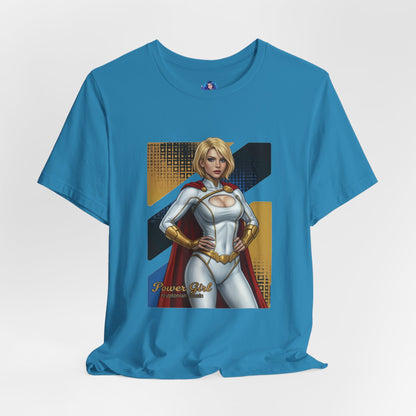 Power Girl T-Shirt | DC Comics Anime Tee for Gamers & Hero Fans - anime-style Power Girl print on Bella Canvas blue unisex tee