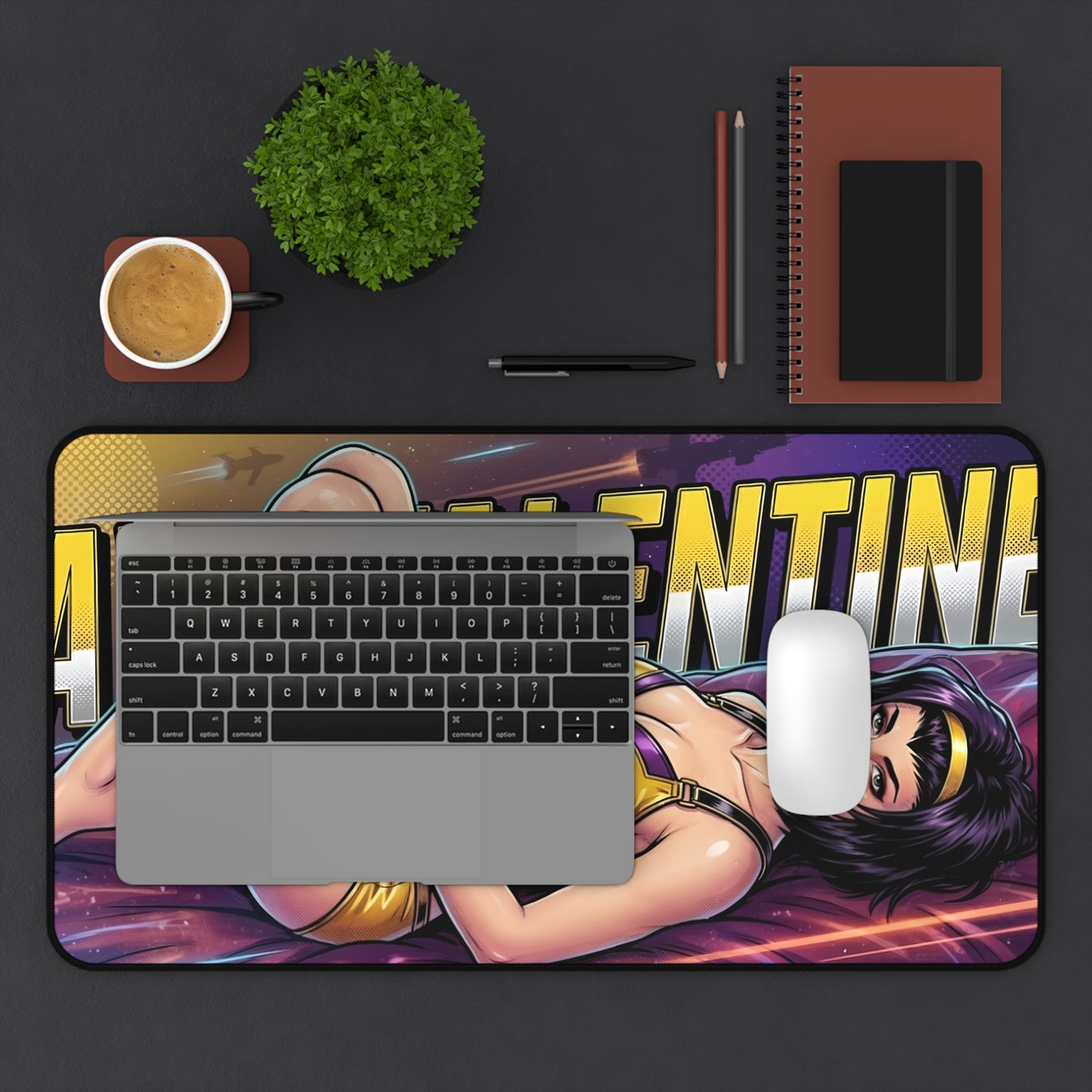 Faye Valentine Desk Mat, Anime Mouse Pad, Retro Sci-Fi Desk Decor showcasing bold anime bounty hunter artwork on a large non-slip gaming desk mat