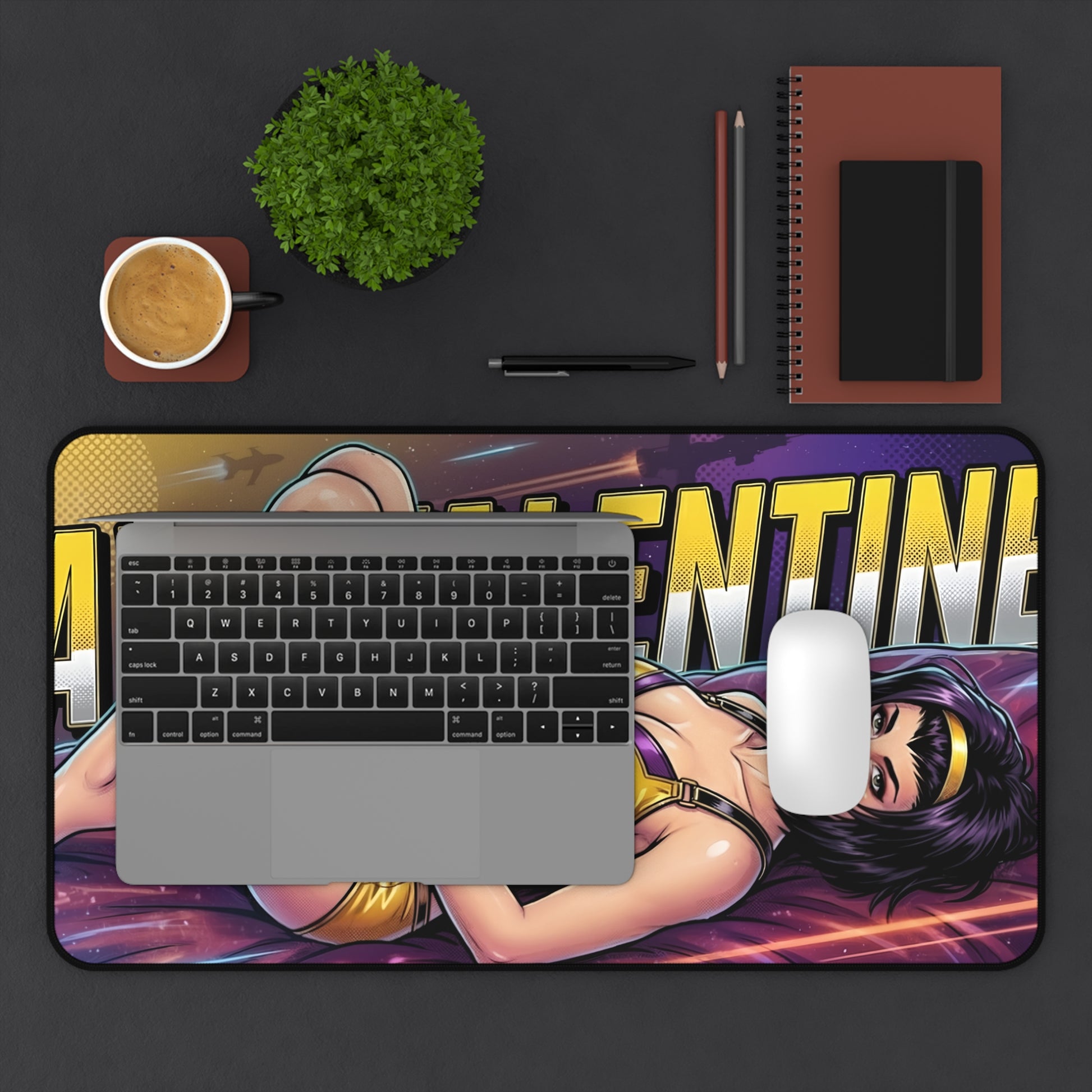 Faye Valentine Desk Mat, Anime Mouse Pad, Retro Sci-Fi Desk Decor showcasing bold anime bounty hunter artwork on a large non-slip gaming desk mat