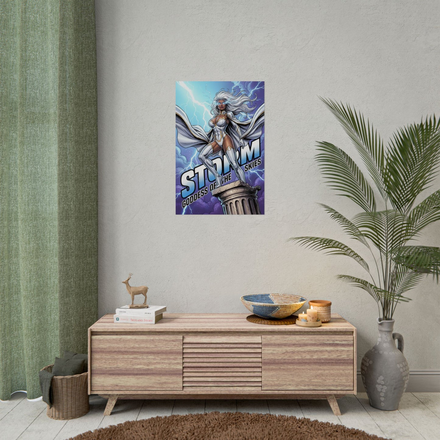 Storm Poster / Storm Wall Art / Storm Art Print / X-Men Poster - dramatic Storm art print of heroine above world with lightning and elegant power