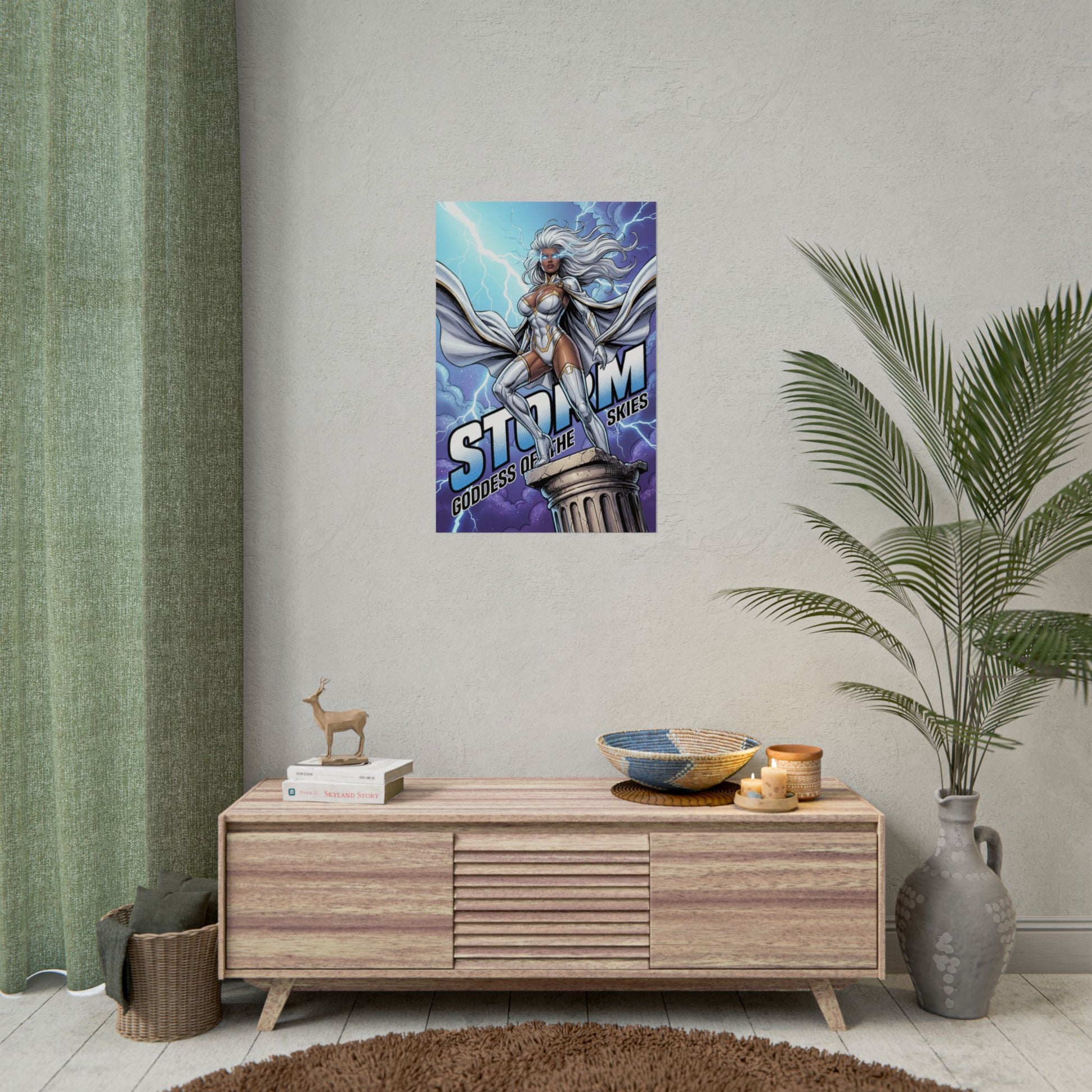 Storm Poster / Storm Wall Art / Storm Art Print / X-Men Poster - dramatic Storm art print of heroine above world with lightning and elegant power
