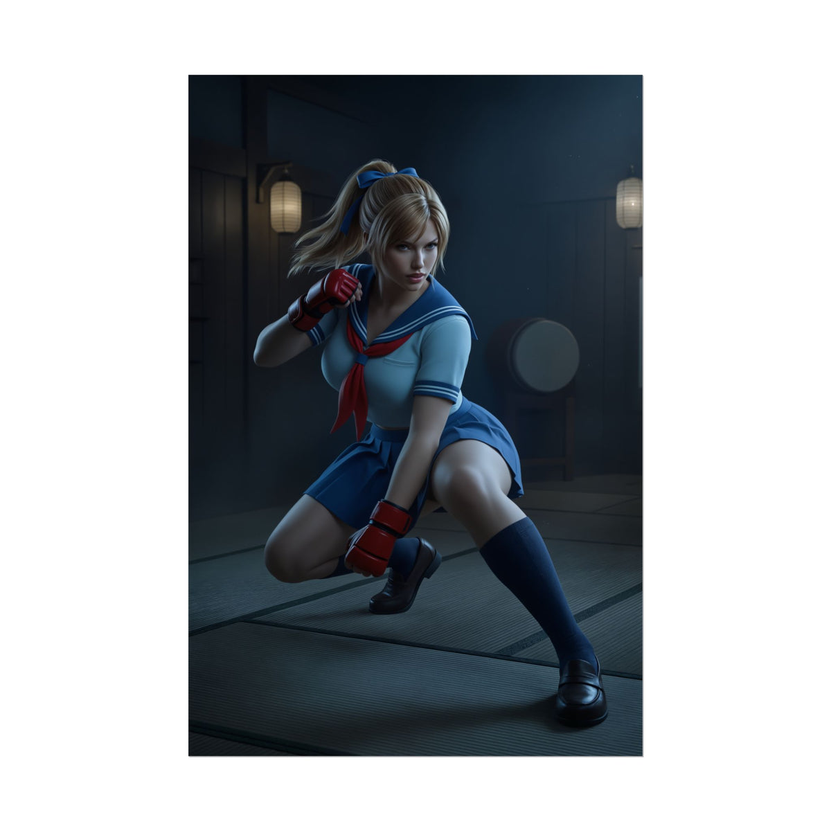 Asuka Kazama Tekken Poster  Iconic Fighting Game Heroine Wall Art showing Asuka in sailor outfit ready to fight, high-res semi-gloss print