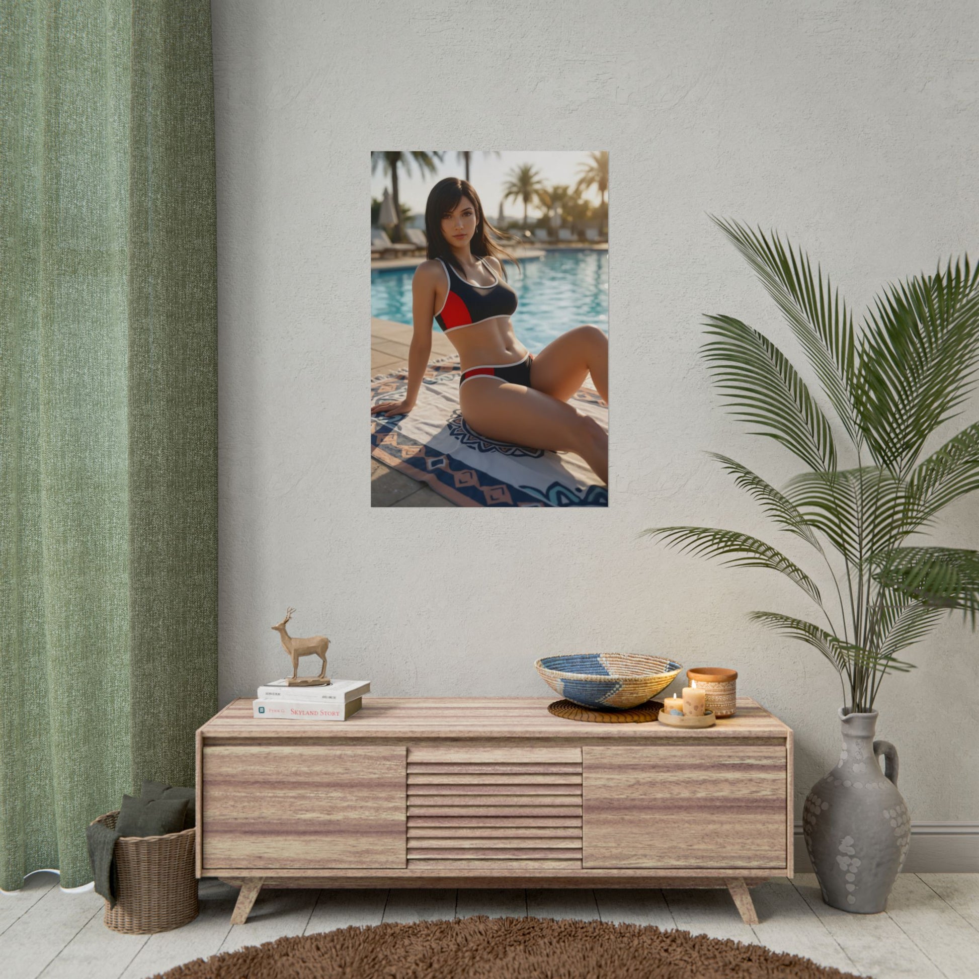 Tifa Final Fantasy Poster – Iconic RPG Heroine Wall Art for Gamer Decor beach-style poster on living room wall