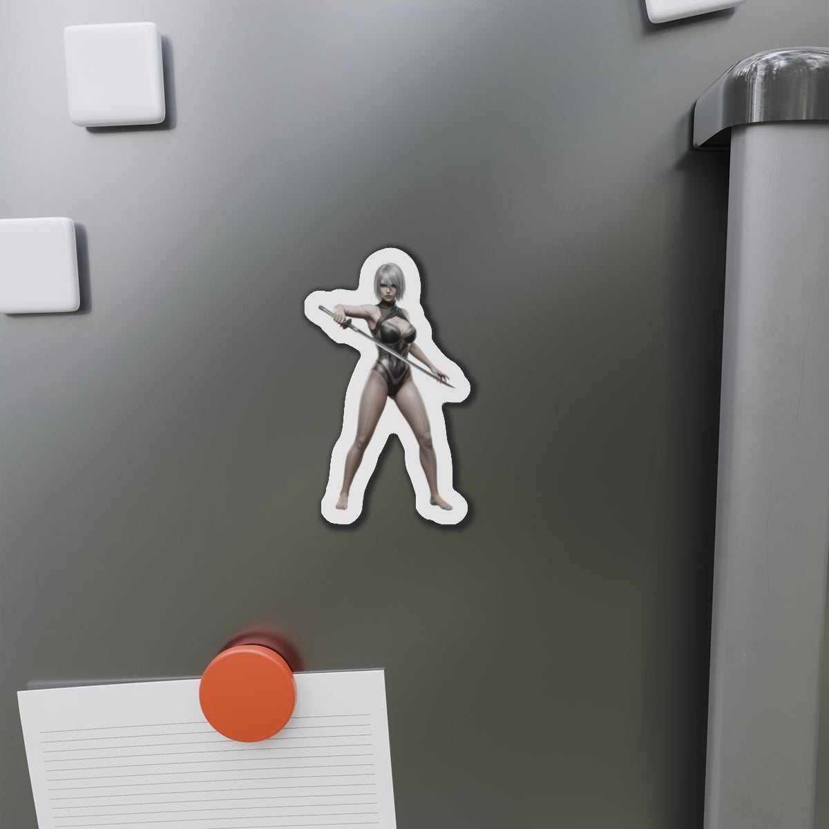 A2 Magnet – NieR Automata Anime Heroine Fridge Magnet, Game Decor - die-cut vinyl fridge magnet featuring fierce A2 anime heroine
