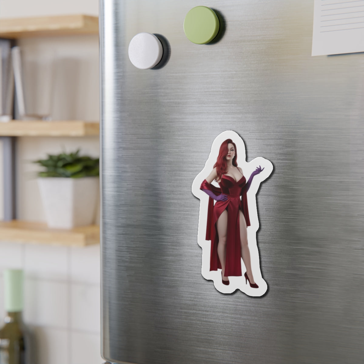 Jessica Rabbit Magnet – Cartoon Icon Fridge Magnet, Anime Style Decor die-cut vinyl fridge magnet showing Jessica Rabbit in anime-style red dress