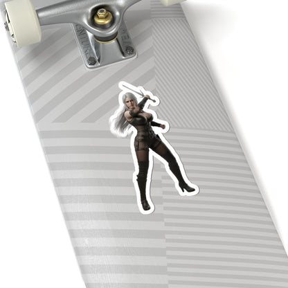 Ciri Sticker – Fantasy Game Vinyl Sticker for Laptops & Indoor Decor on skateboard showing glossy durable vinyl, crisp detail and strong adhesive