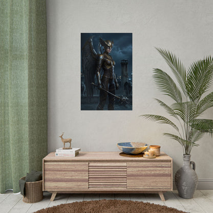 Hawkgirl Poster, DC Art Print – Iconic Winged Warrior Heroine Wall Art in modern living room display, ultra-high resolution comic art