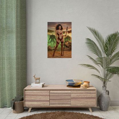 Fallout Battle Woman Poster / Fallout Battle Wall Art / Fallout Battle Art Print / Fallout Poster featuring a fierce woman warrior in a post-apocalyptic scene