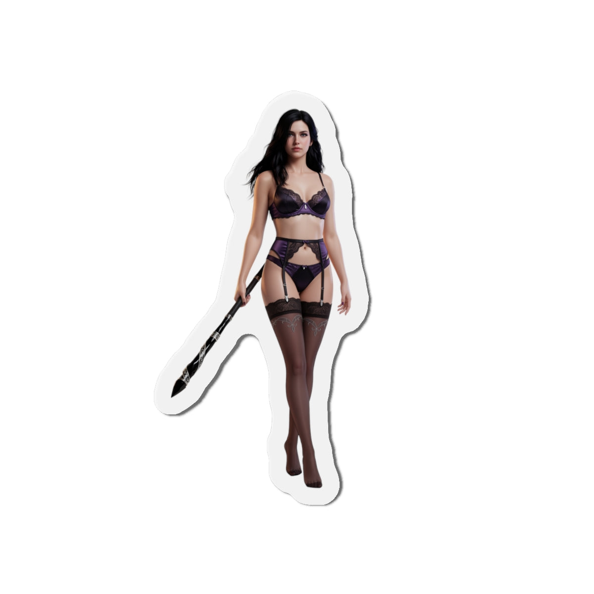 Yennefer Magnet – Fantasy Sorceress Fridge Magnet, Anime Style Decor die-cut vinyl magnet showing anime-style sorceress in purple outfit, high-resolution print