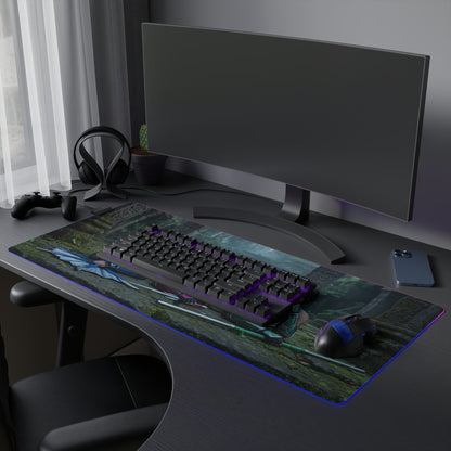Kitana, Jade, Mileena Desk Mat – LED RGB Pad on gaming desk with keyboard, mouse and ambient RGB lighting