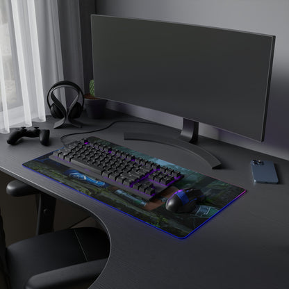 Kitana and Jade Desk Mat – LED RGB Pad, Waifu Fighter Setup on modern gaming desk with keyboard and mouse
