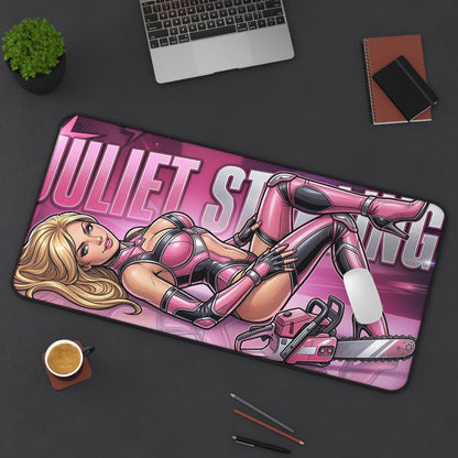 Juliet Starling Desk Mat, Lollipop Chainsaw Mouse Pad, Gamer Desk Decor – vibrant comic-style Juliet Starling chainsaw artwork on a large non-slip gaming desk mat