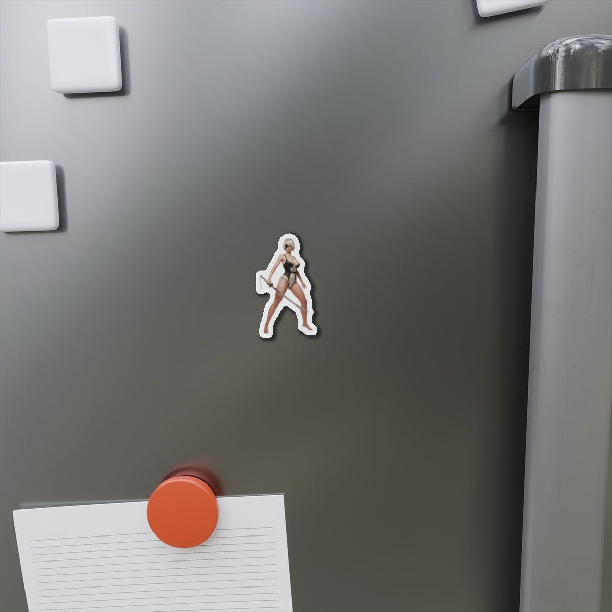 2B Magnet – NieR Automata Anime Heroine Fridge Magnet, Game Decor — die-cut vinyl fridge magnet showing 2B anime heroine in high-res print
