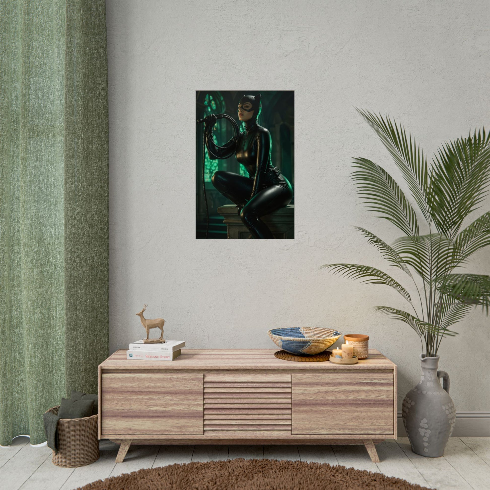 Black Cat Marvel Poster – Iconic Comic Anti-Heroine Wall Art Decor in modern room, ultra-high resolution semi-gloss print showcasing sleek Black Cat character