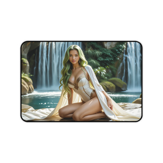 C.C. Desk Mat, Code Geass Mouse Pad, Anime Heroine Gamer Desk Decor featuring elegant C.C. artwork by a waterfall on a smooth non-slip gaming mat