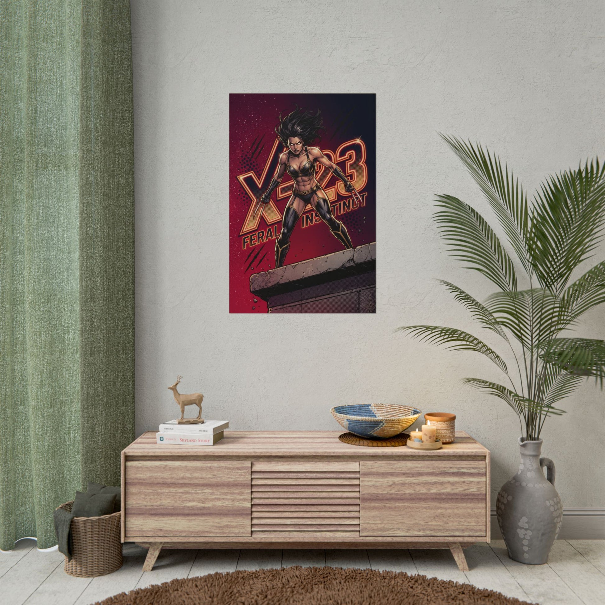 X-23 Poster / X-23 Wall Art / X-23 Art Print / X-Men Poster - fierce X-23 comic art on wall, dramatic lighting and feral combat stance