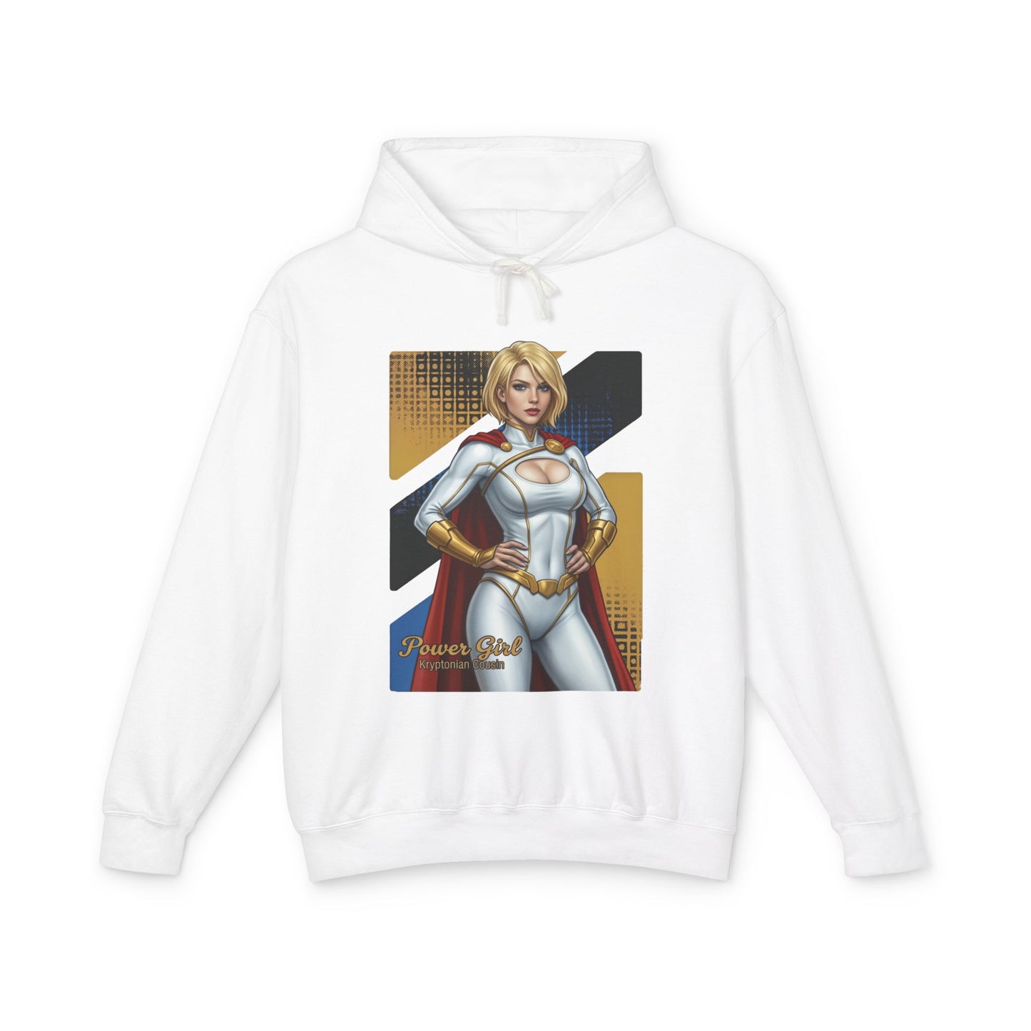 Power Girl Hoodie | DC Comics Hoodie | Anime Superheroine Pullover white hoodie with anime-style Power Girl front graphic