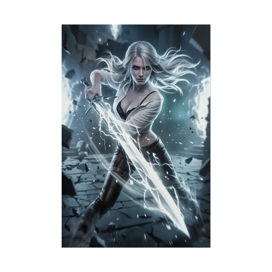 Ciri Witcher Poster, Witcher Wall Art Print, Fantasy Warrior Girl Decor, RPG Game Artwork, Gamer Room Poster