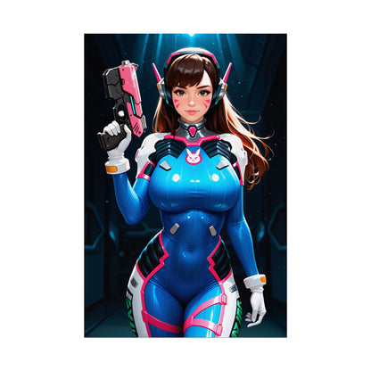 Футуристичний плакат дівчини-пілота, художній принт меха-героїні, декор стін для кімнати геймерів