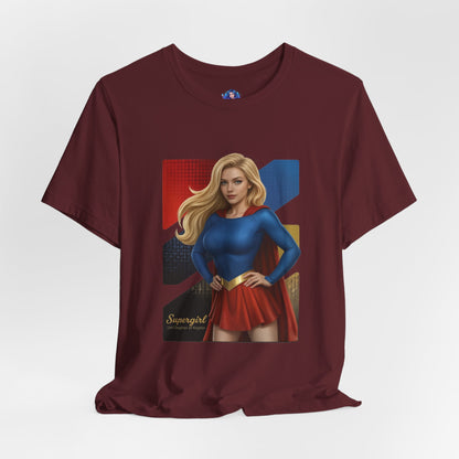 Supergirl T-Shirt | DC Comics Anime Tee for Gamers & Hero Fans - anime-style Supergirl illustration on maroon Bella Canvas tee