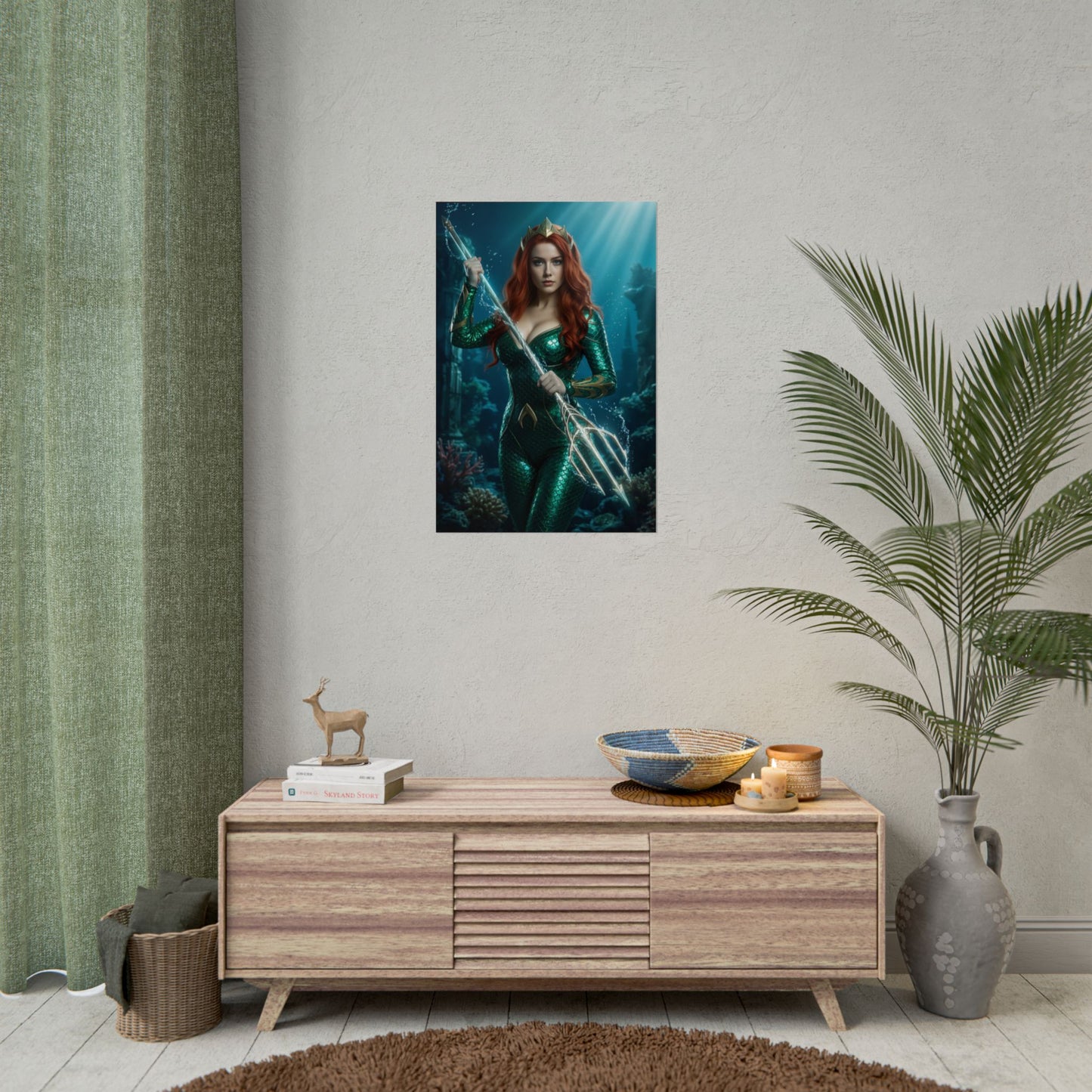 Mera Poster, DC Comics Art Print – Iconic Atlantean Heroine Wall Art - regal Mera underwater trident poster for gamer room or collector display