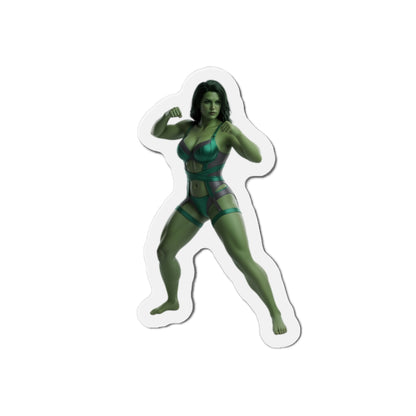 She-Hulk Magnet – Marvel Heroine Fridge Magnet, Anime Style Decor: die-cut vinyl magnet of green She-Hulk in anime-style fighting pose for fridge or locker