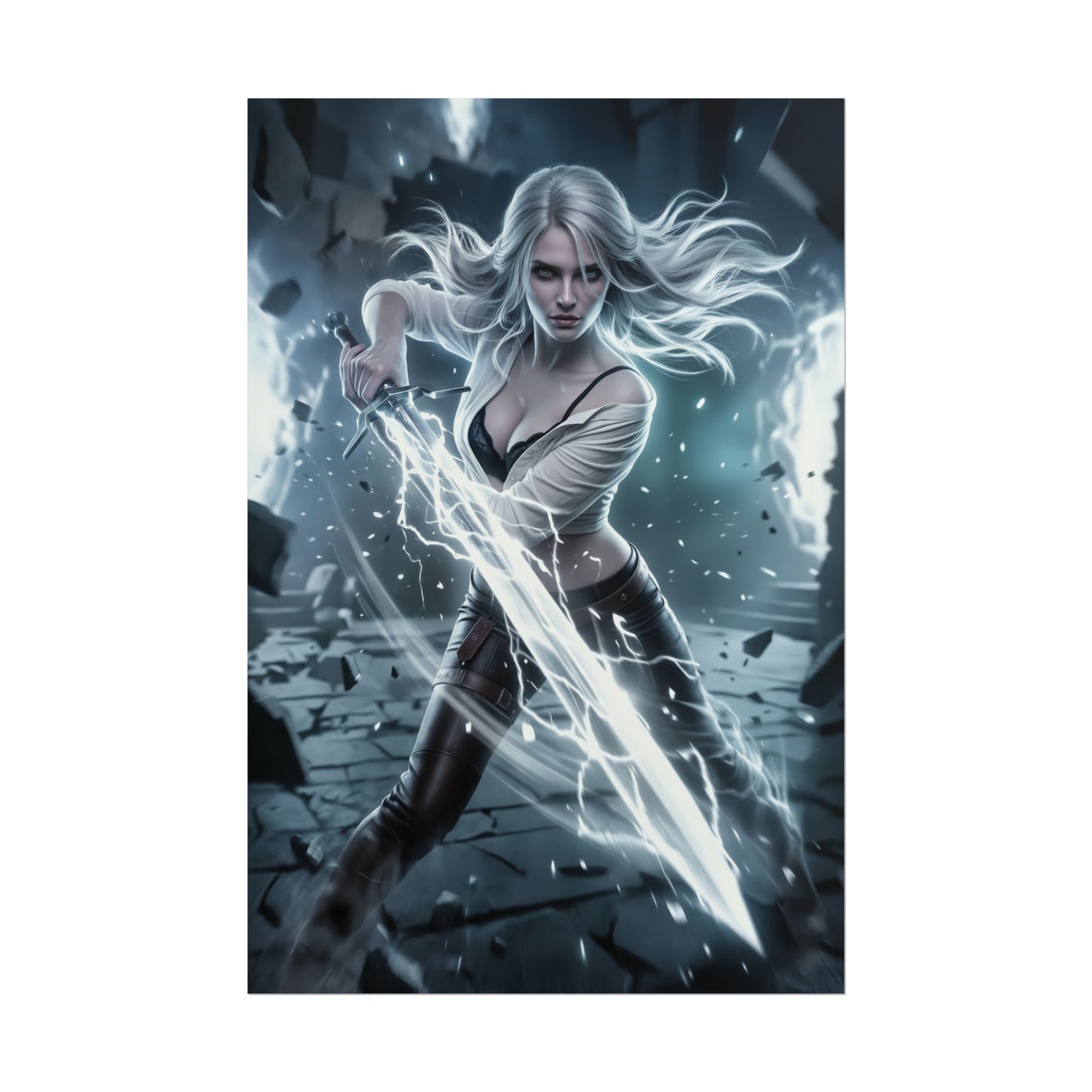 Ciri Witcher Poster, Witcher Wall Art Print, Fantasy Warrior Girl Decor, RPG Game Artwork, Gamer Room Poster